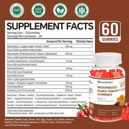 18-in-1 Wormwood Black Walnut Clove Gummies for Adults,Liver Support,with Pumpkin Seed Oil,Rapid Gut Cleanse & Digestive Health with Clove,Garlic,Turmeric,Oregano,Cranberry Extract - dailyvitalstore