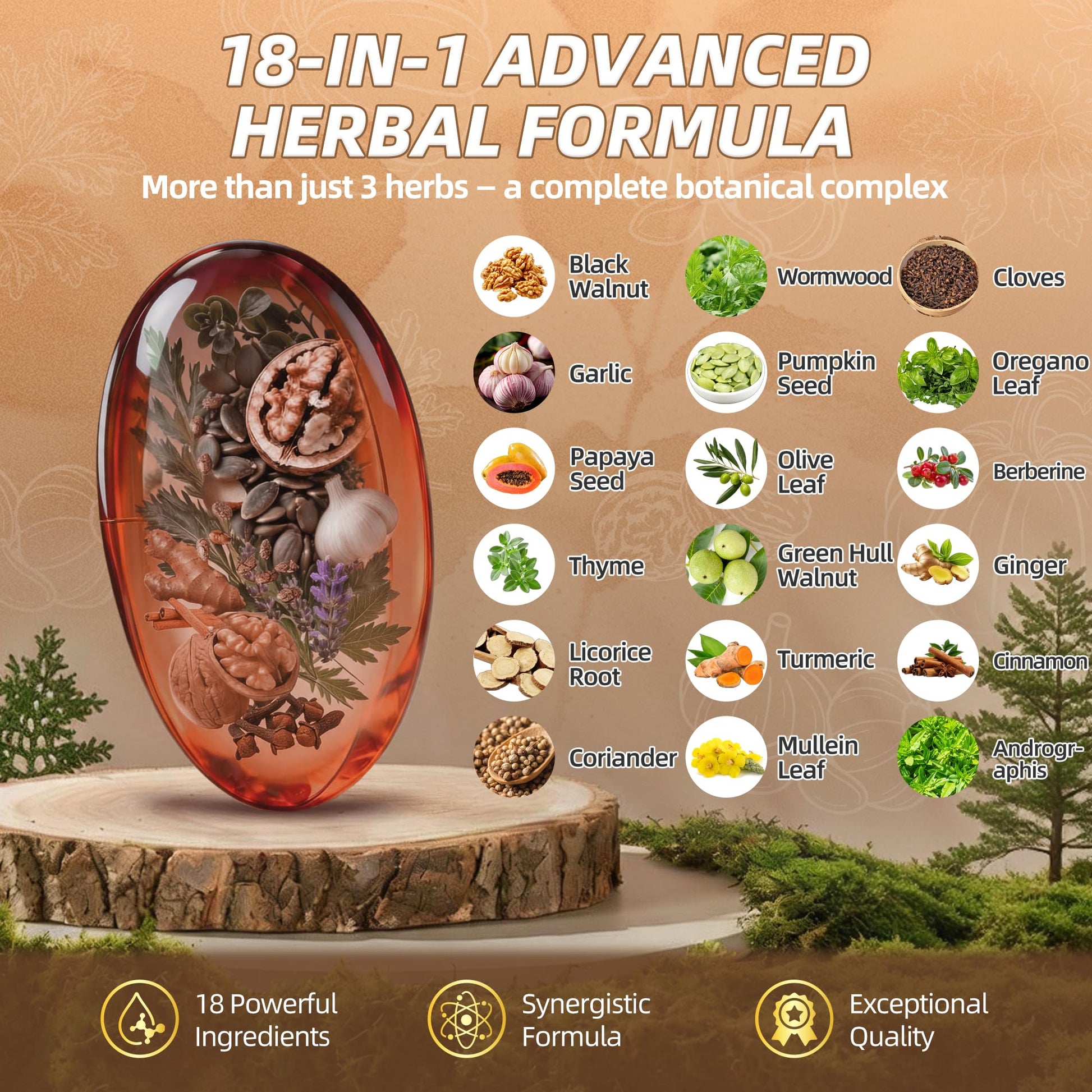 18-in-1 Wormwood Black Walnut Clove Parasite Cleanse, Herbal Blend with Garlic, Turmeric, Pumpkin Seed, Oregano & Berberine, Gut Health & Antioxidant Balance - dailyvitalstore
