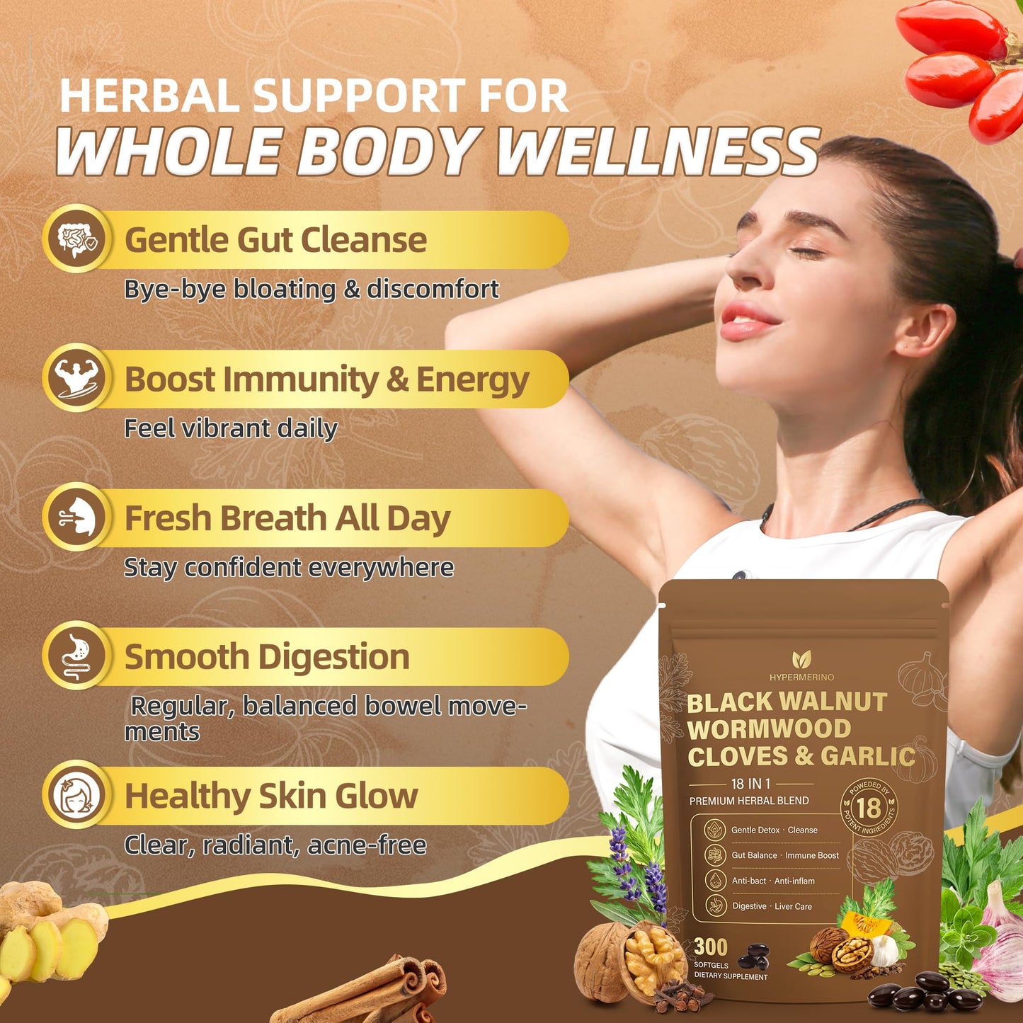 18-in-1 Wormwood Black Walnut Clove Parasite Cleanse, Herbal Blend with Garlic, Turmeric, Pumpkin Seed, Oregano & Berberine, Gut Health & Antioxidant Balance - dailyvitalstore