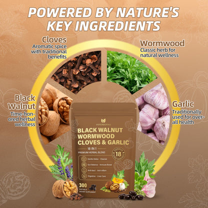 18-in-1 Wormwood Black Walnut Clove Parasite Cleanse, Herbal Blend with Garlic, Turmeric, Pumpkin Seed, Oregano & Berberine, Gut Health & Antioxidant Balance - dailyvitalstore