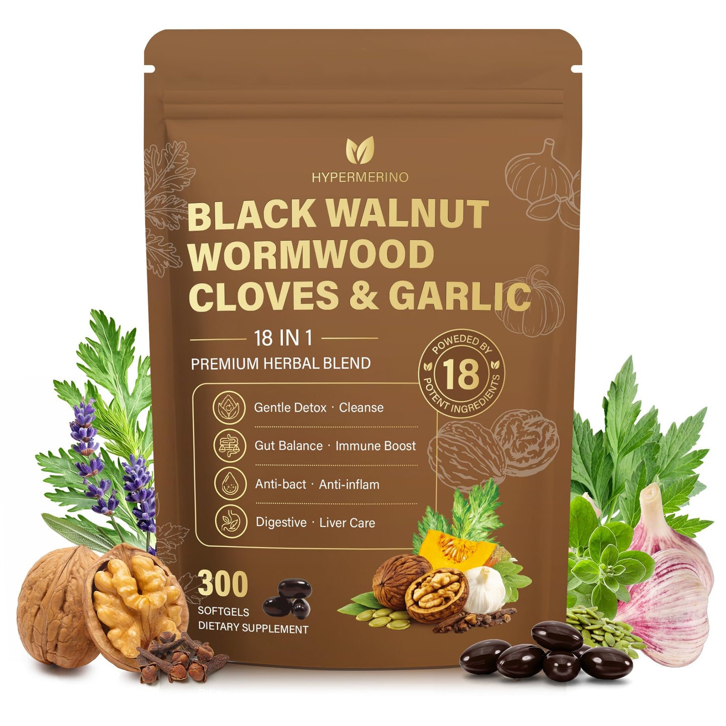 18-in-1 Wormwood Black Walnut Clove Parasite Cleanse, Herbal Blend with Garlic, Turmeric, Pumpkin Seed, Oregano & Berberine, Gut Health & Antioxidant Balance - dailyvitalstore