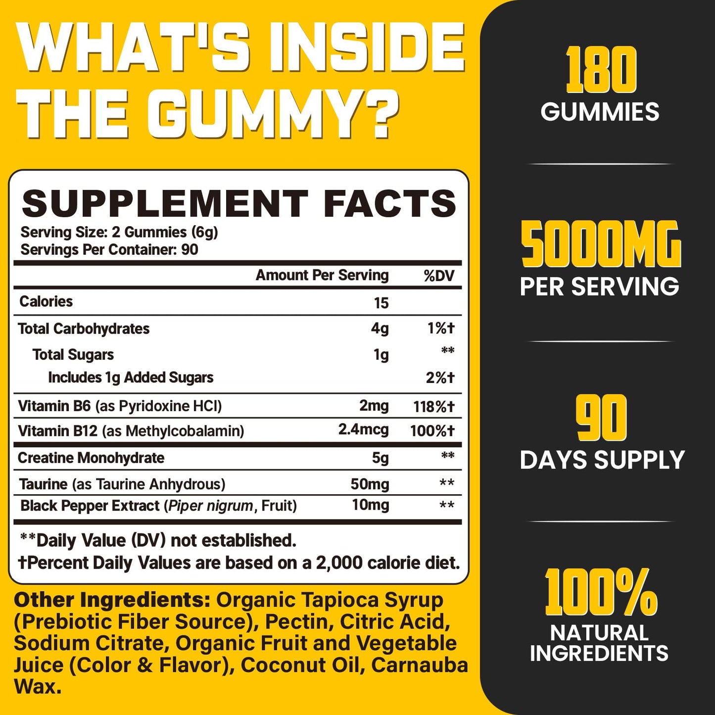 (180 Count) Creatine Monohydrate Gummies for Men & Women - Creatine Pre Workout Gummies for Muscle Builder, Muscle Strength, Recovery, Endurance, Energy, - dailyvitalstore