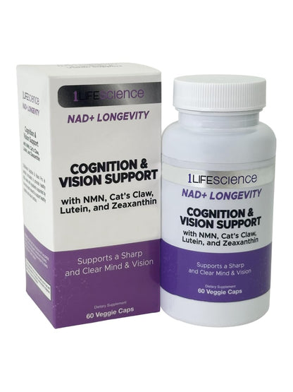 1LifeScience Cognition & Vision Support Supplement – NMN, Lion’s Mane, Cat’s Claw, Apigenin, PQQ & Lutein – NAD+ Support Formula – cGMP Made in USA – 60 Caps - dailyvitalstore