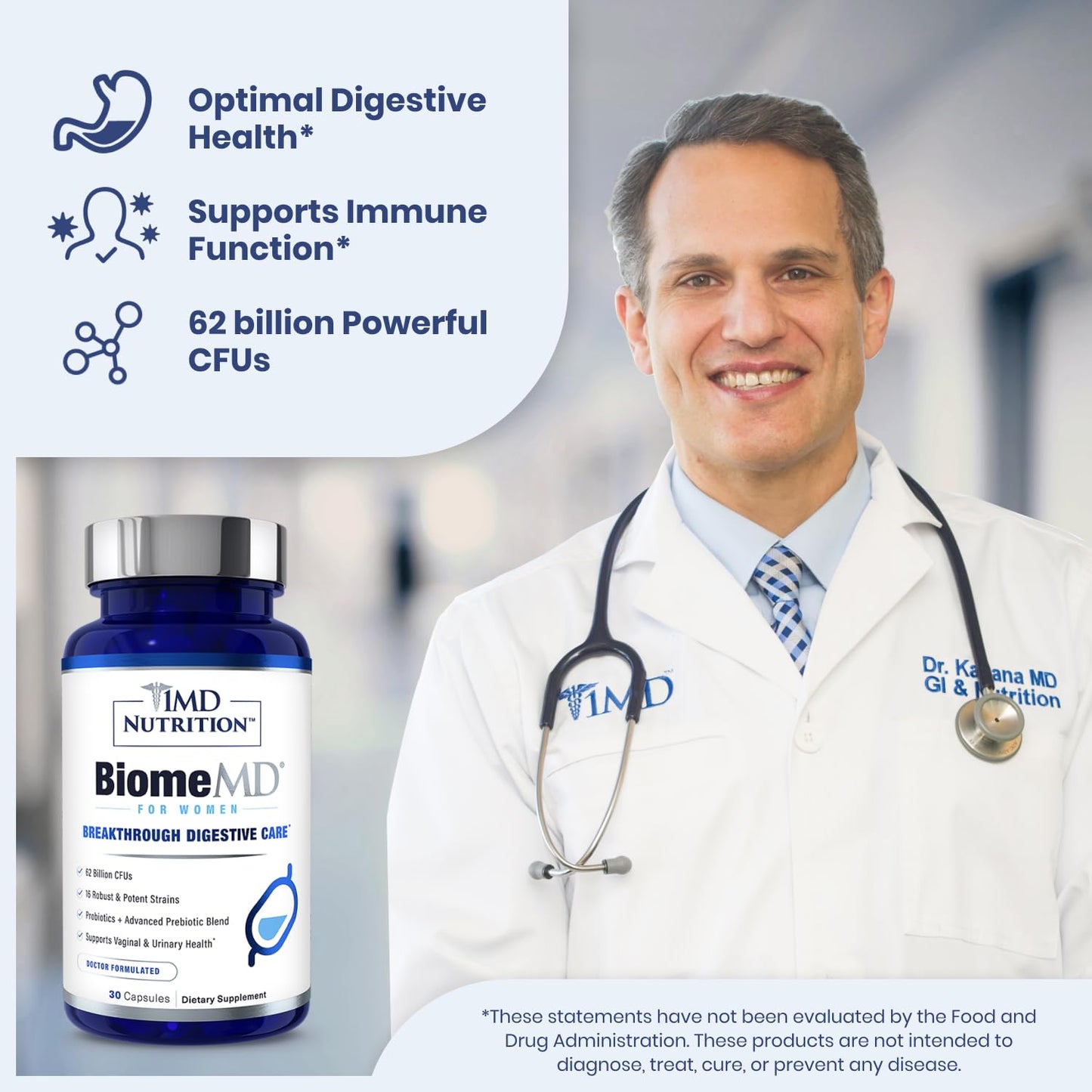 1MD Nutrition BiomeMD Probiotics for Women - Daily Prebiotics and Probiotics for Women - More Than 60 Billion CFUs, 15 Strains - Womens Probiotic to Support Urinary - dailyvitalstore