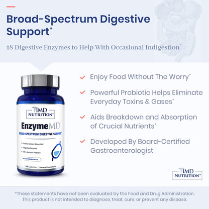 1MD Nutrition EnzymeMD - Digestive Enzymes Supplement - Doctor Formulated | 18 Plant-Based Enzymes - Gas & Bloating Support | 60 Capsules - dailyvitalstore