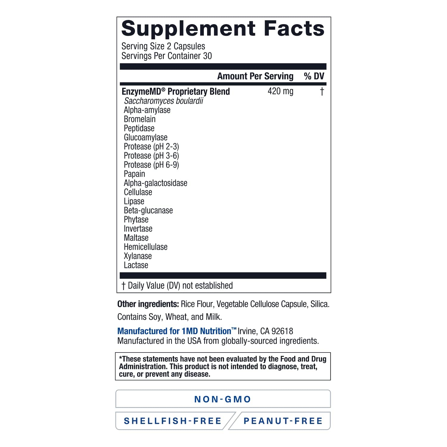 1MD Nutrition EnzymeMD - Digestive Enzymes Supplement - Doctor Formulated | 18 Plant-Based Enzymes - Gas & Bloating Support | 60 Capsules - dailyvitalstore