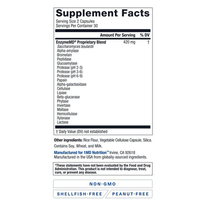 1MD Nutrition EnzymeMD - Digestive Enzymes Supplement - Doctor Formulated | 18 Plant-Based Enzymes - Gas & Bloating Support | 60 Capsules - dailyvitalstore