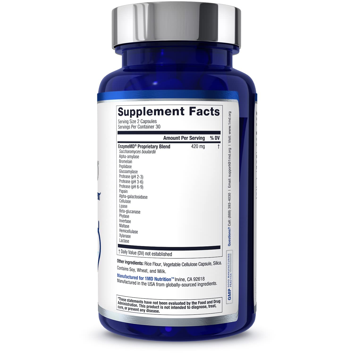 1MD Nutrition EnzymeMD - Digestive Enzymes Supplement - Doctor Formulated | 18 Plant-Based Enzymes - Gas & Bloating Support | 60 Capsules - dailyvitalstore
