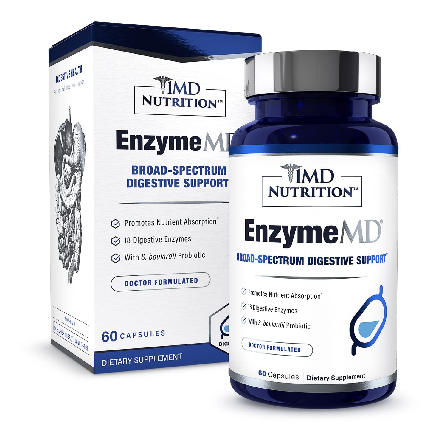 1MD Nutrition EnzymeMD - Digestive Enzymes Supplement - Doctor Formulated | 18 Plant-Based Enzymes - Gas & Bloating Support | 60 Capsules - dailyvitalstore