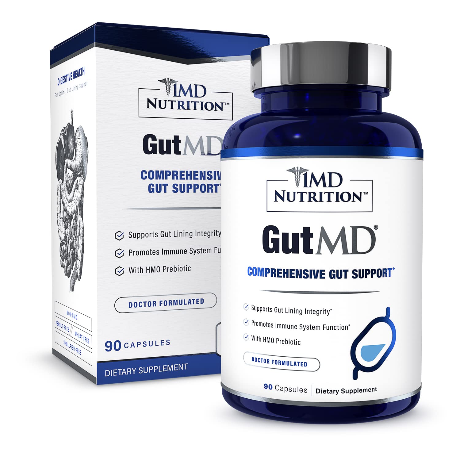 1MD Nutrition GutMD - L-Glutamine Capsules w/Prebiotic for Gut Health - L Glutamine Supplement - Supports Healthy Digestive - dailyvitalstore