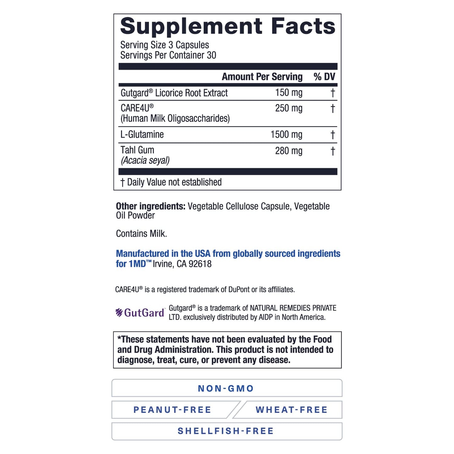 1MD Nutrition GutMD - L-Glutamine Capsules w/Prebiotic for Gut Health - L Glutamine Supplement - Supports Healthy Digestive - dailyvitalstore