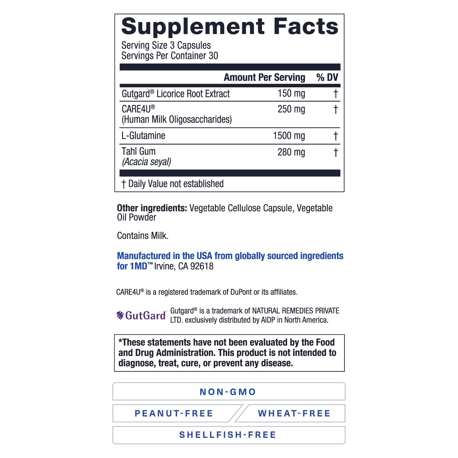 1MD Nutrition GutMD - L-Glutamine Capsules w/Prebiotic for Gut Health - L Glutamine Supplement - Supports Healthy Digestive - dailyvitalstore