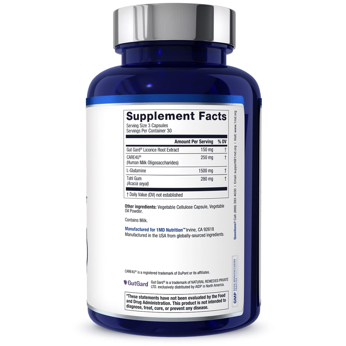 1MD Nutrition GutMD - L-Glutamine Capsules w/Prebiotic for Gut Health - L Glutamine Supplement - Supports Healthy Digestive - dailyvitalstore