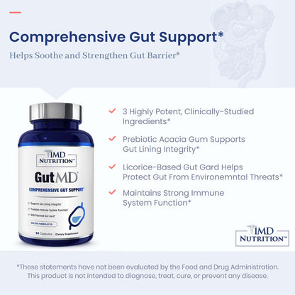 1MD Nutrition GutMD - L-Glutamine Capsules w/Prebiotic for Gut Health - L Glutamine Supplement - Supports Healthy Digestive - dailyvitalstore