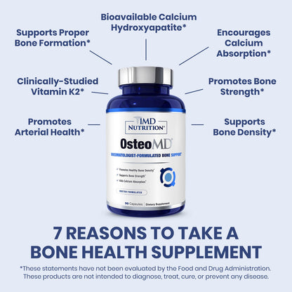 1MD Nutrition OsteoMD for Comprehensive Bone Support | with Calcium Hydroxyapatite, Vitamin D3 & K2 | 180 Capsules (2-Pack) - dailyvitalstore