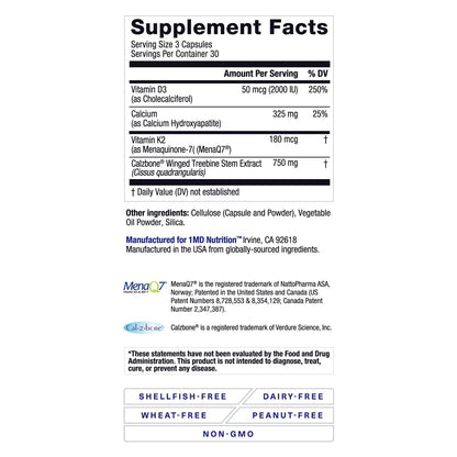 1MD Nutrition OsteoMD for Comprehensive Bone Support | with Calcium Hydroxyapatite, Vitamin D3 & K2 | 180 Capsules (2-Pack) - dailyvitalstore