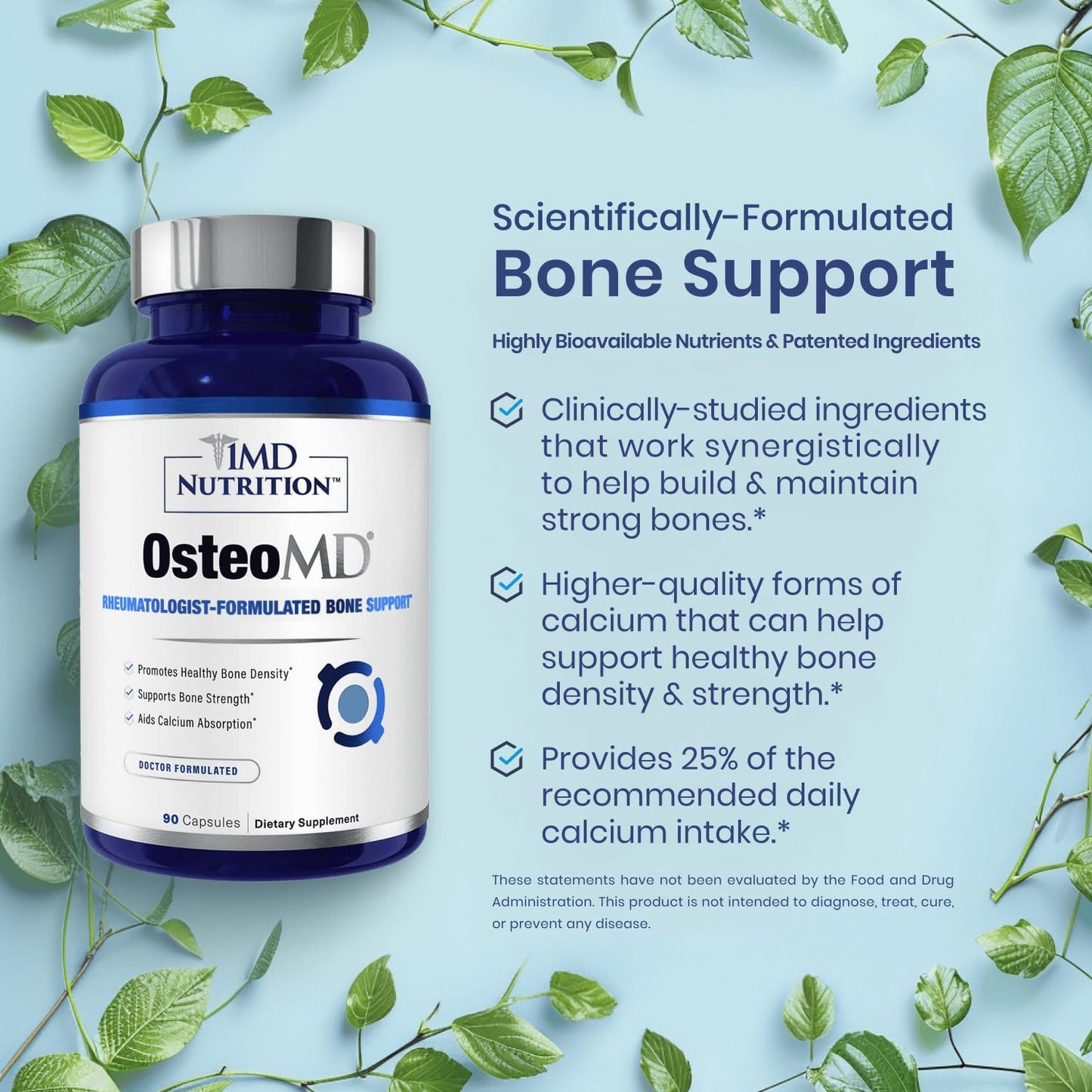 1MD Nutrition OsteoMD for Comprehensive Bone Support | with Calcium Hydroxyapatite, Vitamin D3 & K2 | 180 Capsules (2-Pack) - dailyvitalstore