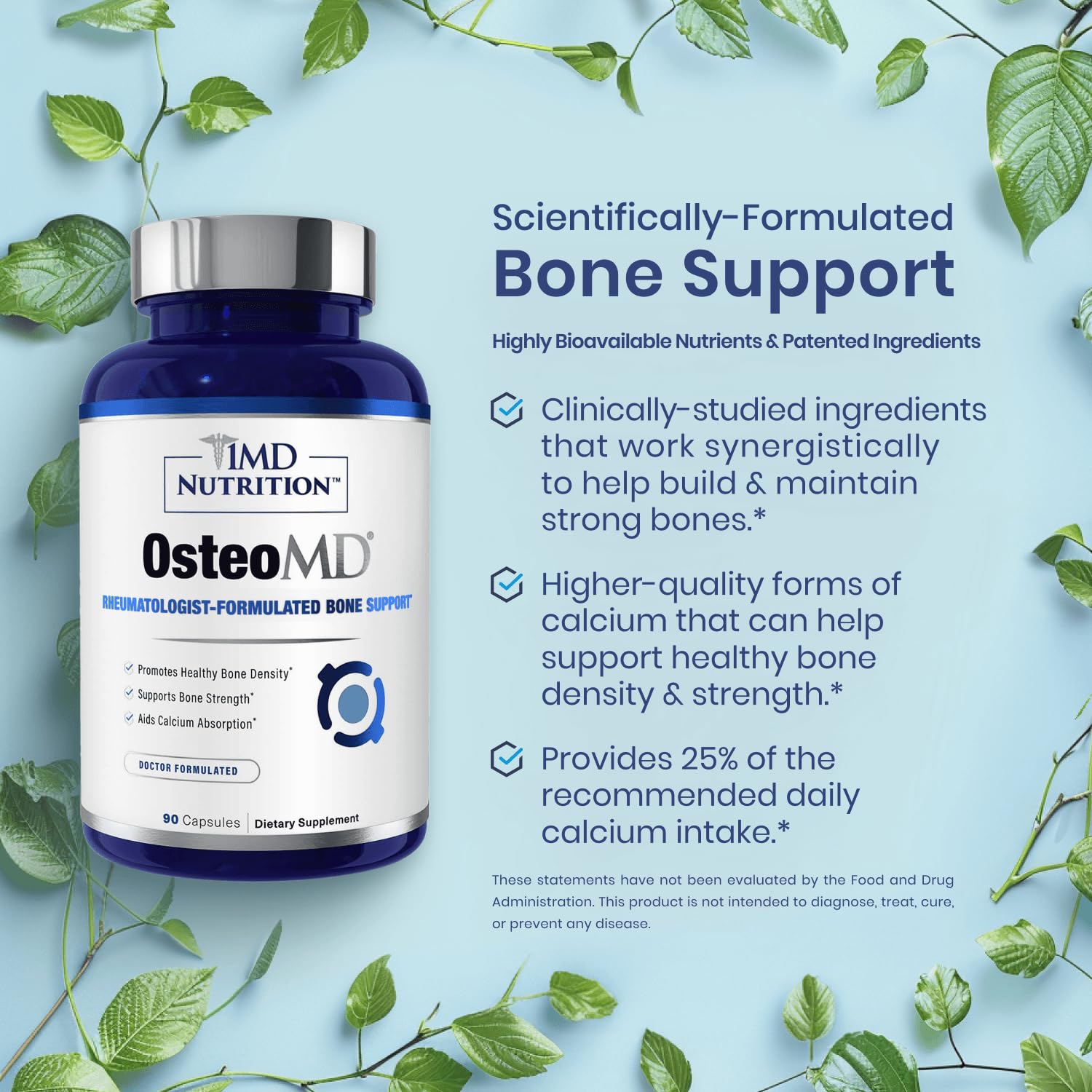 1MD Nutrition OsteoMD for Comprehensive Bone Support | with Calcium Hydroxyapatite, Vitamin D3 & K2 | 180 Capsules (2-Pack) - dailyvitalstore