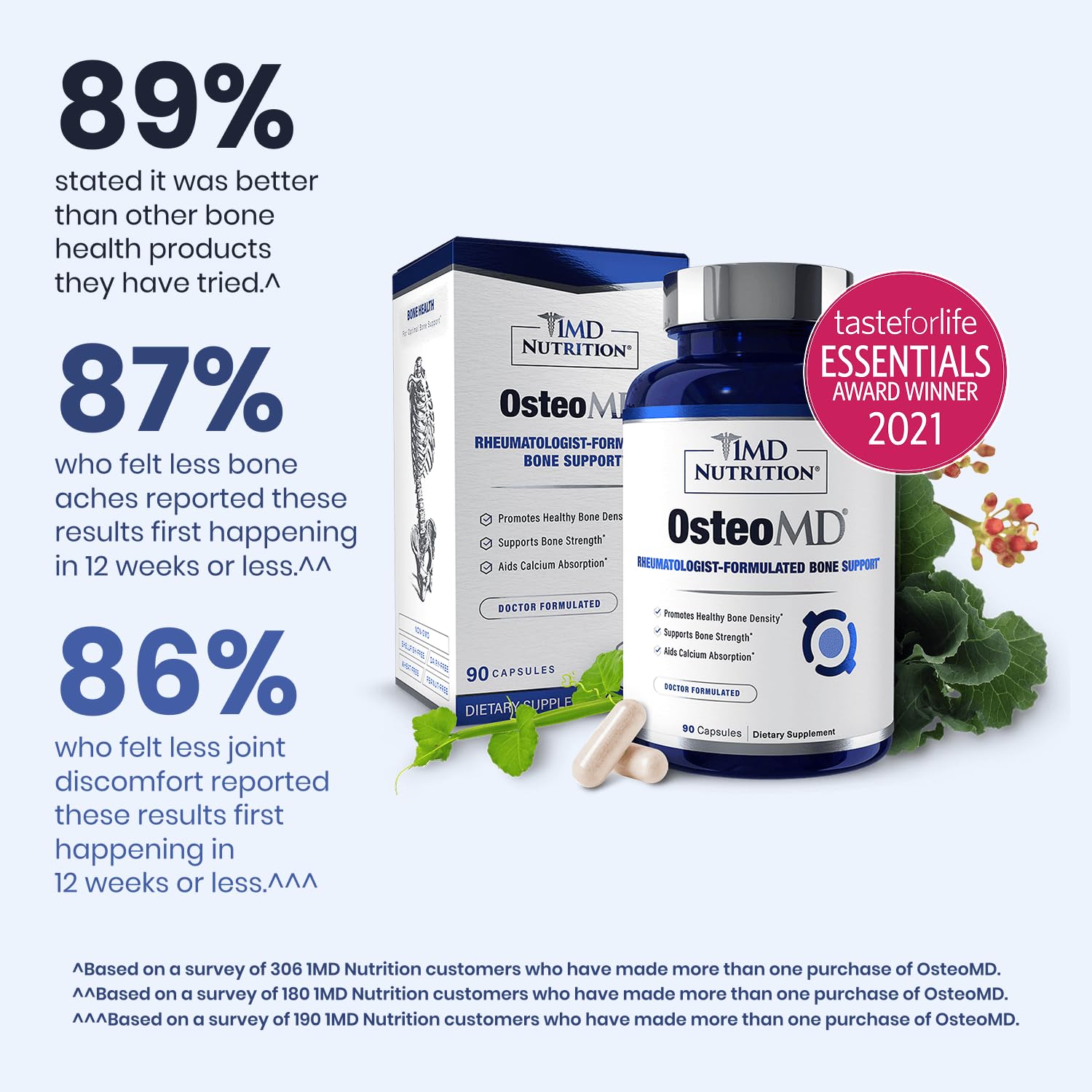 1MD Nutrition OsteoMD for Comprehensive Bone Support | with Calcium Hydroxyapatite, Vitamin D3 & K2 | 180 Capsules (2-Pack) - dailyvitalstore
