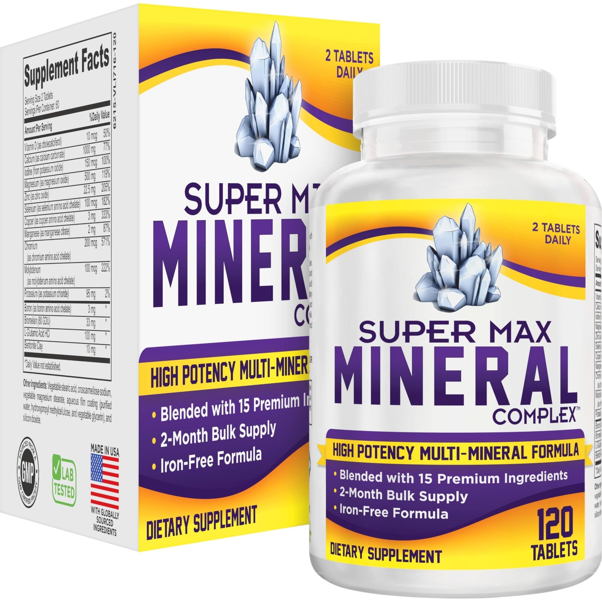 2-Month Multimineral Supplement Support Iron-Free Formula | Daily Multiminerals | Multi-Mineral Supplements | Minerals Complex | 60-Day Bulk Supply | 120 Tablets - dailyvitalstore