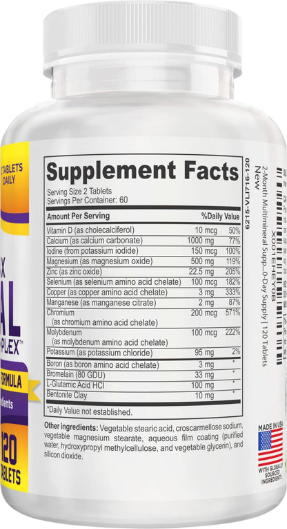 2-Month Multimineral Supplement Support Iron-Free Formula | Daily Multiminerals | Multi-Mineral Supplements | Minerals Complex | 60-Day Bulk Supply | 120 Tablets - dailyvitalstore