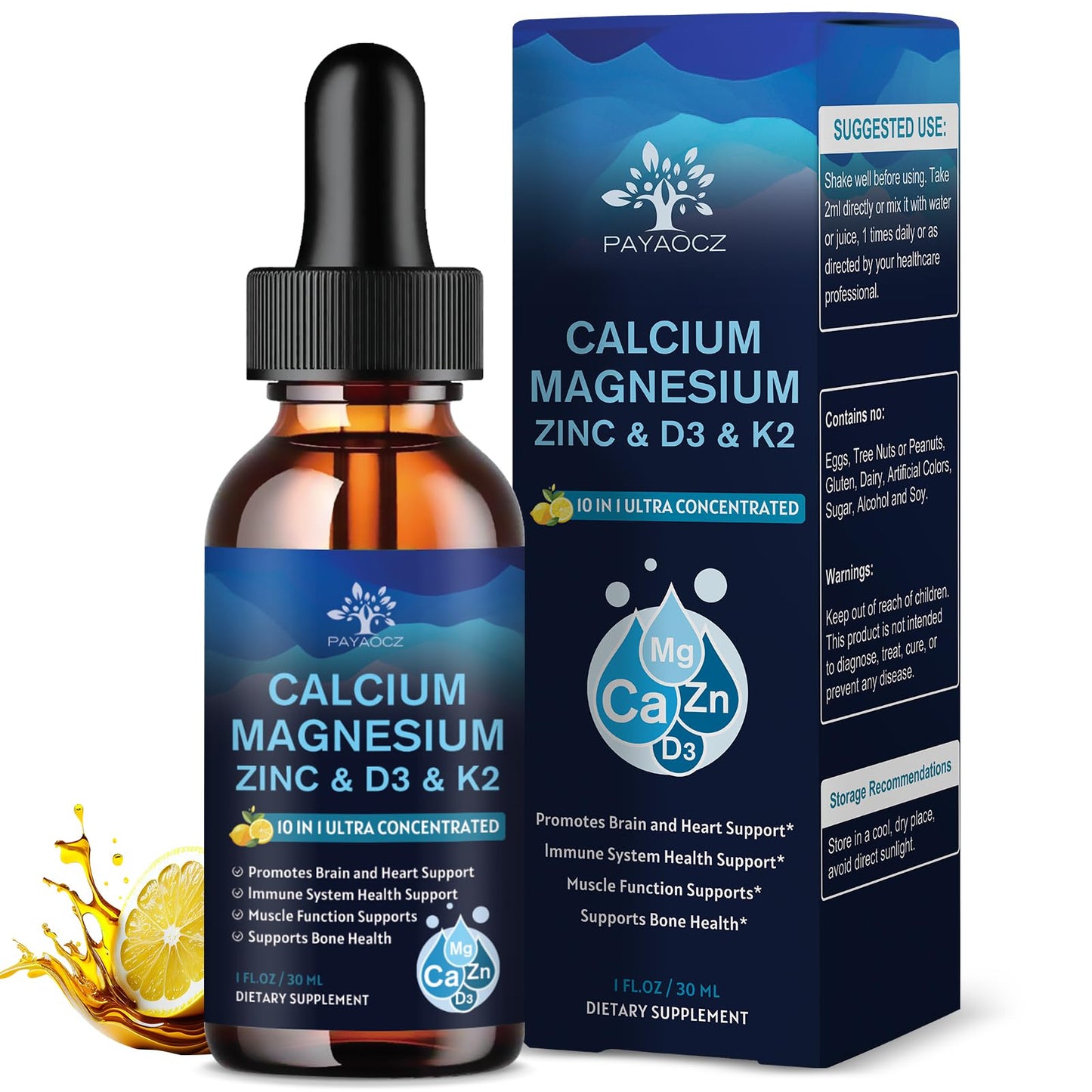 (2 Pack) 10 in 1 Magnesium Calcium Zinc Supplement with Vitamin C D3 K2, Glycinate Mag Vegan Liquid Drops Plus L-Theanine Boron Sea Moss Extract, Immune Support - dailyvitalstore