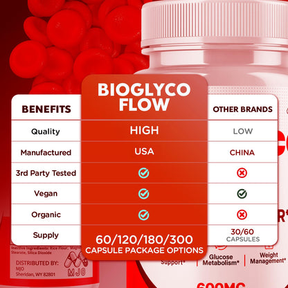 (2 Pack) BioGlyco Flow Blood Optimizer Capsules, Official BioGlyco Flow Pills with All Natural Ingredients, Advanced Health and Wellness Supplement with Maximum Strength Multivitamins (120 Capsules) - dailyvitalstore