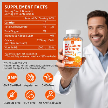 (2 Pack) Calcium Citrate 1200 mg with Vitamin D3 Gummies for Women & Men,Calcium Supplements for Bone & Teeth Support,High Absorption - Easy to Digest, - dailyvitalstore