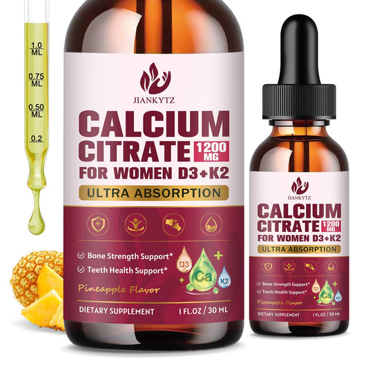 (2 Pack) Calcium Citrate with Vitamin D3 Liquid Drops for Women - Bones, Teeth, Immune Support, 1200mg Calcium Citrate Liquid Drops - dailyvitalstore
