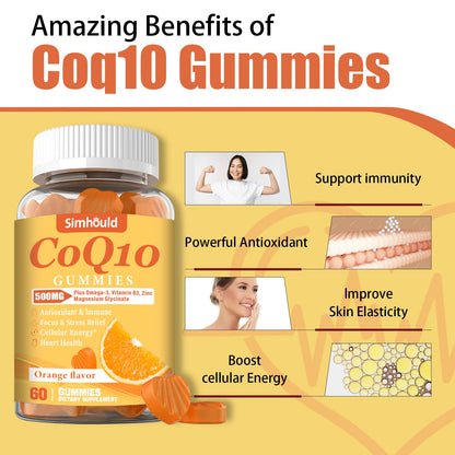 2 Pack CoQ10 500MG Gummies - Plus Omega-3, Magnesium, Vitamin B3 & Zinc - 3X Better Absorption Coenzyme Q10 Supplements for Heart Health, Cellular Energy & Antioxidant, Non-GMO 120 Counts - dailyvitalstore