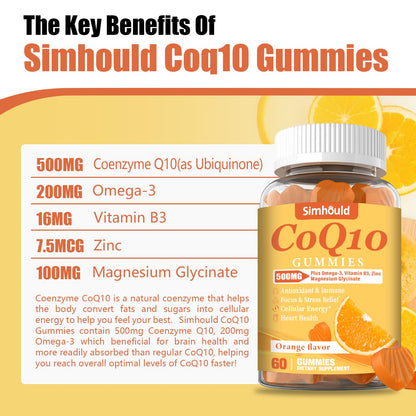2 Pack CoQ10 500MG Gummies - Plus Omega-3, Magnesium, Vitamin B3 & Zinc - 3X Better Absorption Coenzyme Q10 Supplements for Heart Health, Cellular Energy & Antioxidant, Non-GMO 120 Counts - dailyvitalstore