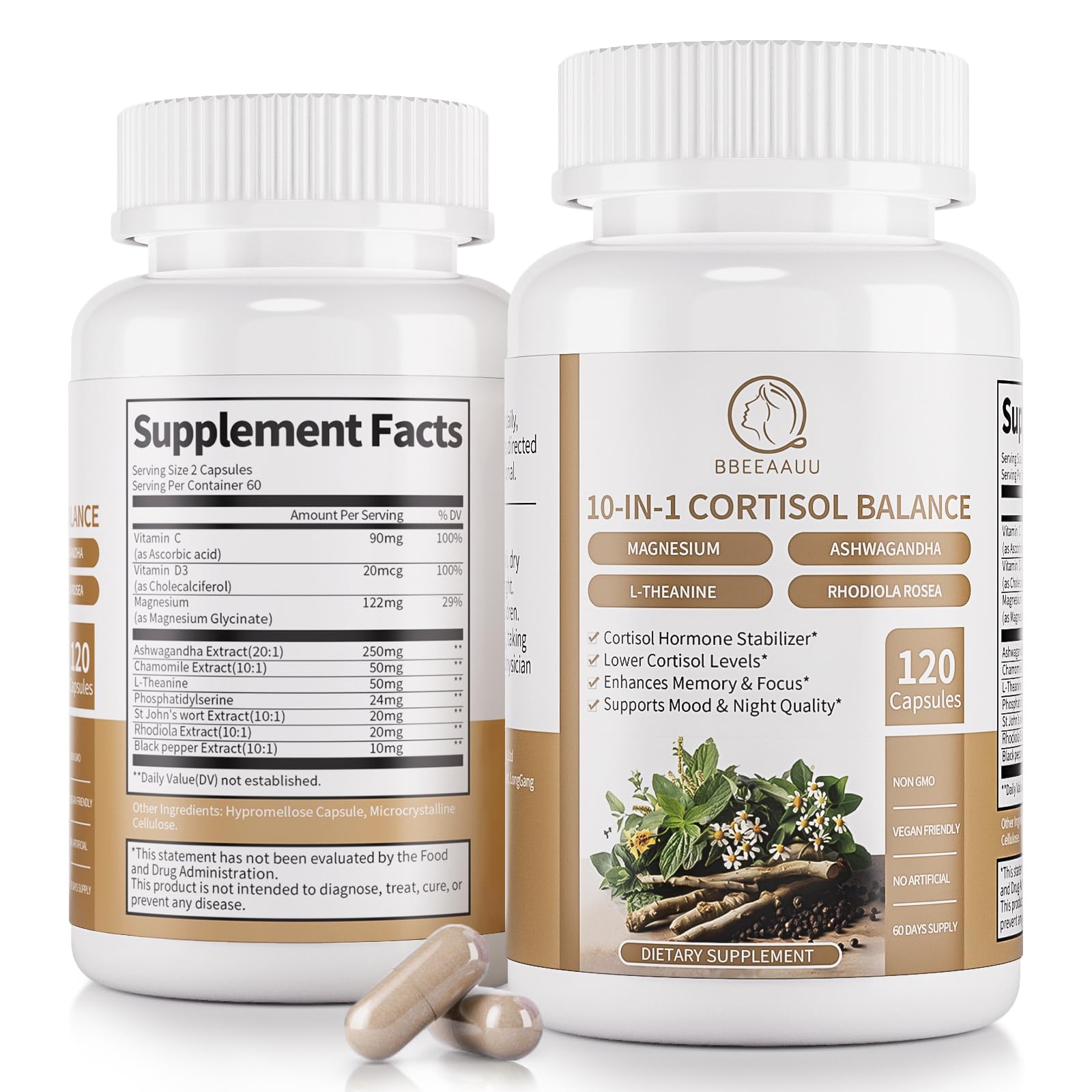 2 Pack Cortisol Supplements for Women & Men - 10-in-1 Cortisol Reducer Manager Detox with Ashwagandha, Magnesium - Lower High Cortisol Levels, Relaxation & Night Support, Non-GMO, 120 Capsules - dailyvitalstore
