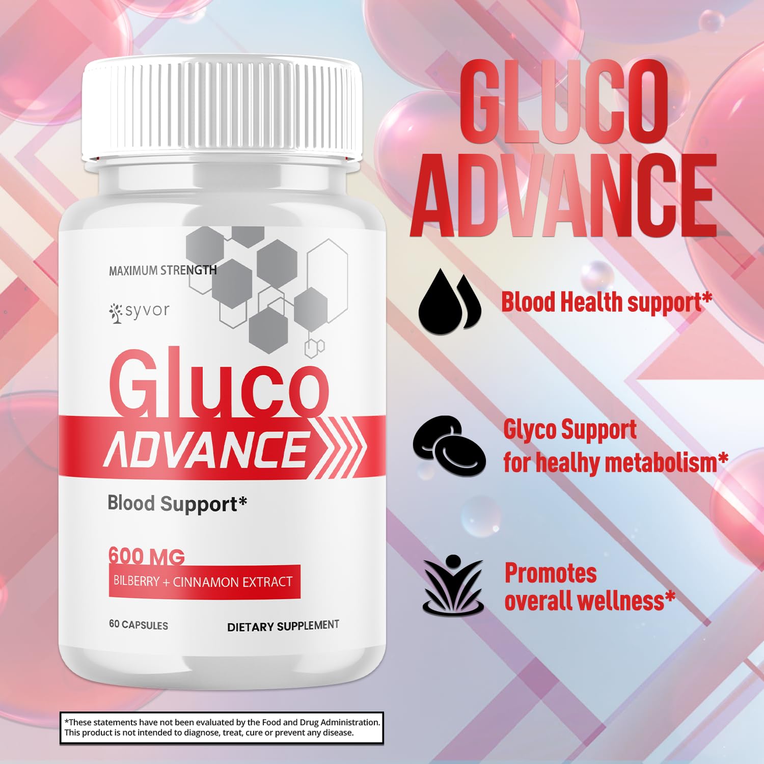 (2 Pack) Gluco Advance Capsules, Official GlucoAdvance Supplement Pills with All Natural Ingredients, Advanced Formula Supplement with Maximum Strength Support Vitamins for Women & Men (120 Capsules) - dailyvitalstore
