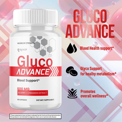 (2 Pack) Gluco Advance Capsules, Official GlucoAdvance Supplement Pills with All Natural Ingredients, Advanced Formula Supplement with Maximum Strength Support Vitamins for Women & Men (120 Capsules) - dailyvitalstore
