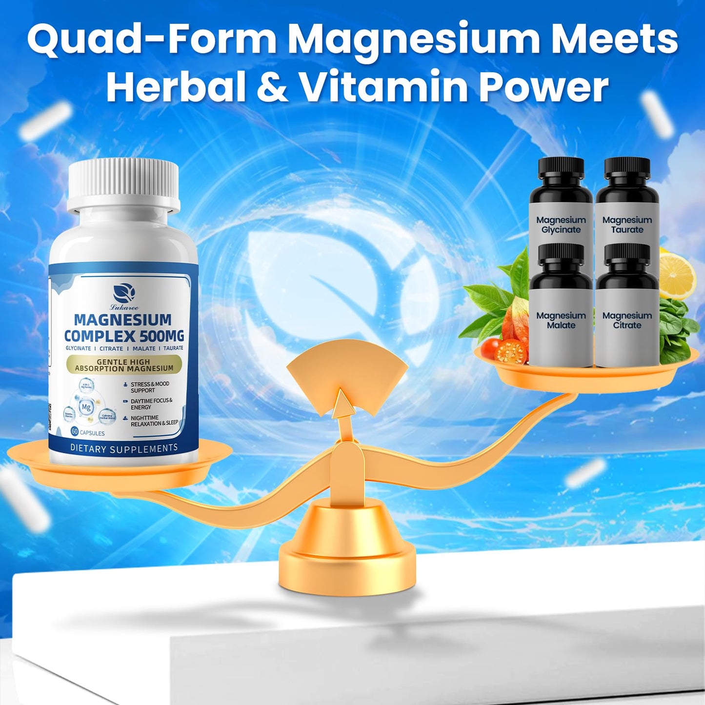 2 Pack Magnesium Complex for Women and Men 4-in-1 Magnesium Glycinate, Citrate, Malate, Taurate - Magnesium Supplement for Relaxation, Sleep & Focus, 60 Days Supply - dailyvitalstore