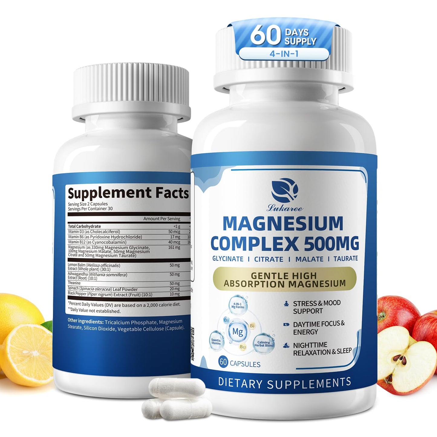 2 Pack Magnesium Complex for Women and Men 4-in-1 Magnesium Glycinate, Citrate, Malate, Taurate - Magnesium Supplement for Relaxation, Sleep & Focus, 60 Days Supply - dailyvitalstore