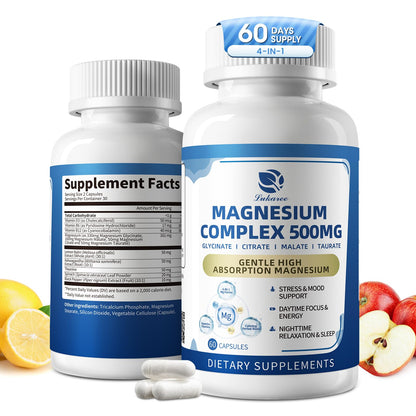 2 Pack Magnesium Complex for Women and Men 4-in-1 Magnesium Glycinate, Citrate, Malate, Taurate - Magnesium Supplement for Relaxation, Sleep & Focus, 60 Days Supply - dailyvitalstore