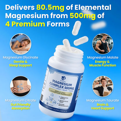 2 Pack Magnesium Complex for Women and Men 4-in-1 Magnesium Glycinate, Citrate, Malate, Taurate - Magnesium Supplement for Relaxation, Sleep & Focus, 60 Days Supply - dailyvitalstore