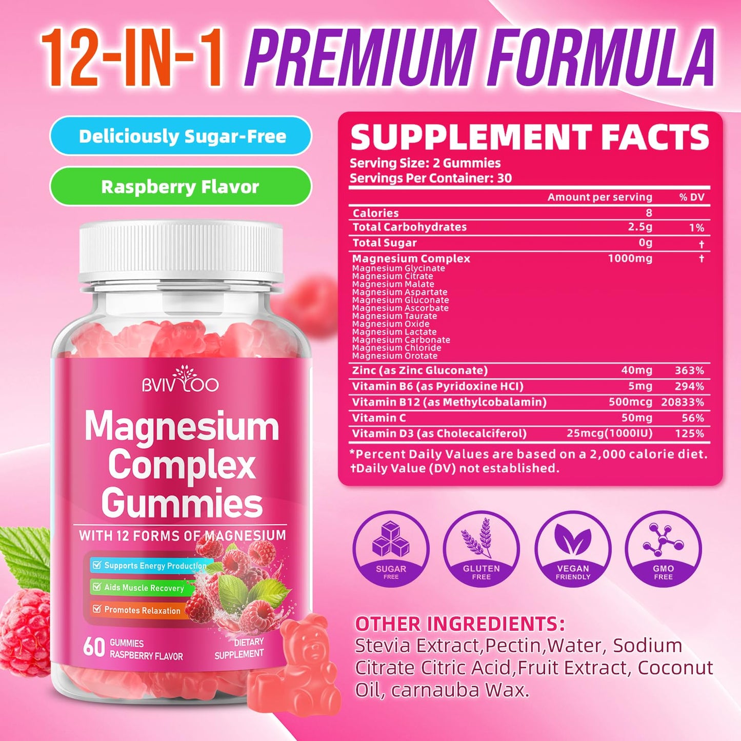 2 Pack Magnesium Complex Gummies – with 12 Forms of Magnesium Plus Vitamins B6, B12 & C. Vegan Strawberry Gummies to Support Mood, for Adults, 120 Count - dailyvitalstore