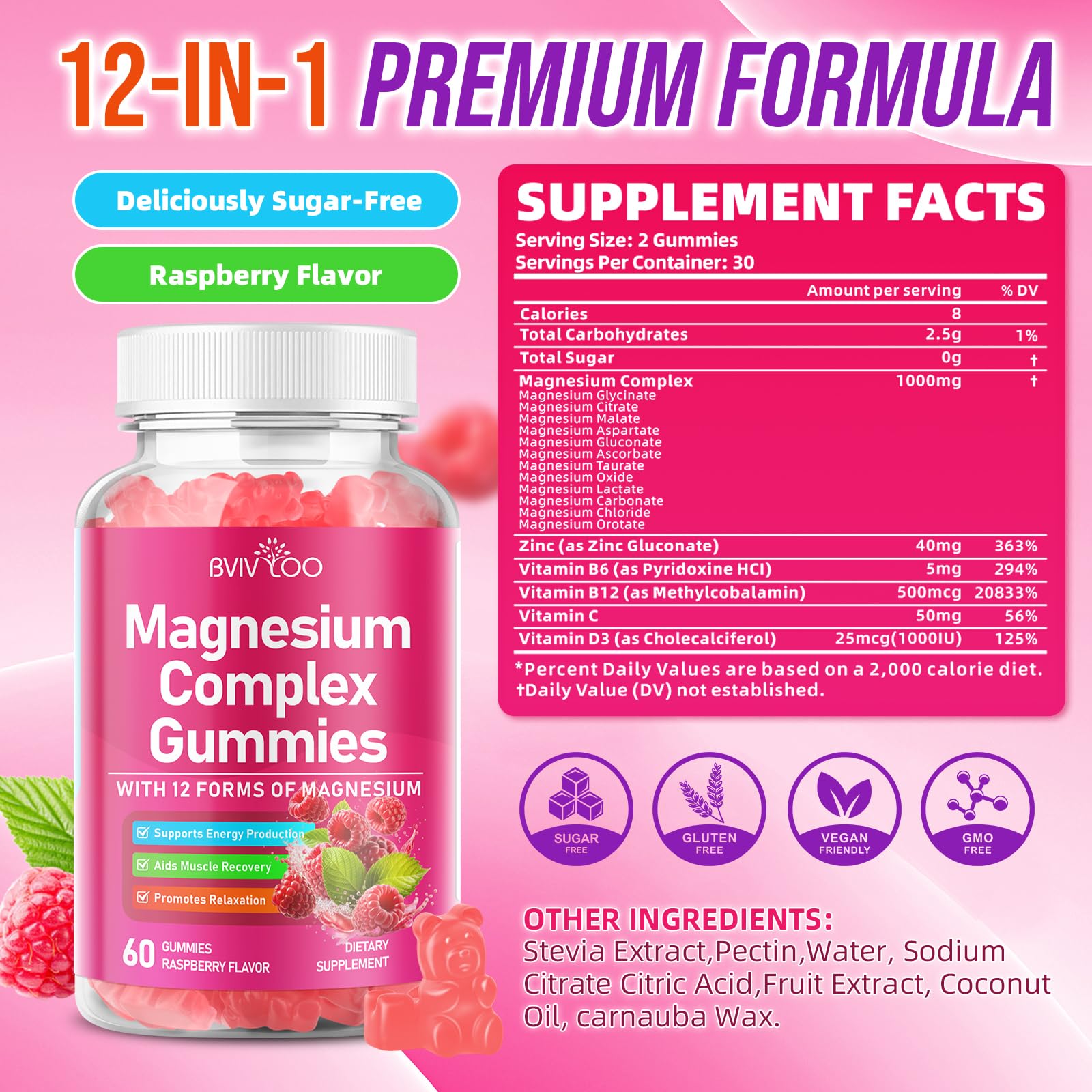 2 Pack Magnesium Complex Gummies – with 12 Forms of Magnesium Plus Vitamins B6, B12 & C. Vegan Strawberry Gummies to Support Mood, for Adults, 120 Count - dailyvitalstore