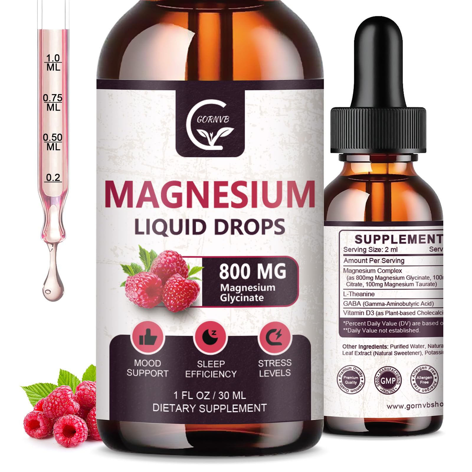 (2 Pack) Magnesium Glycinate Liquid Drops | 1000mg Liquid Magnesium Complex with D3, L-Thea & GABA for Energy, Sleep, Nerve and Heart Health, High Absorption, Raspberry Flavor - dailyvitalstore