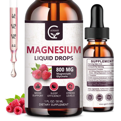 (2 Pack) Magnesium Glycinate Liquid Drops | 1000mg Liquid Magnesium Complex with D3, L-Thea & GABA for Energy, Sleep, Nerve and Heart Health, High Absorption, Raspberry Flavor - dailyvitalstore