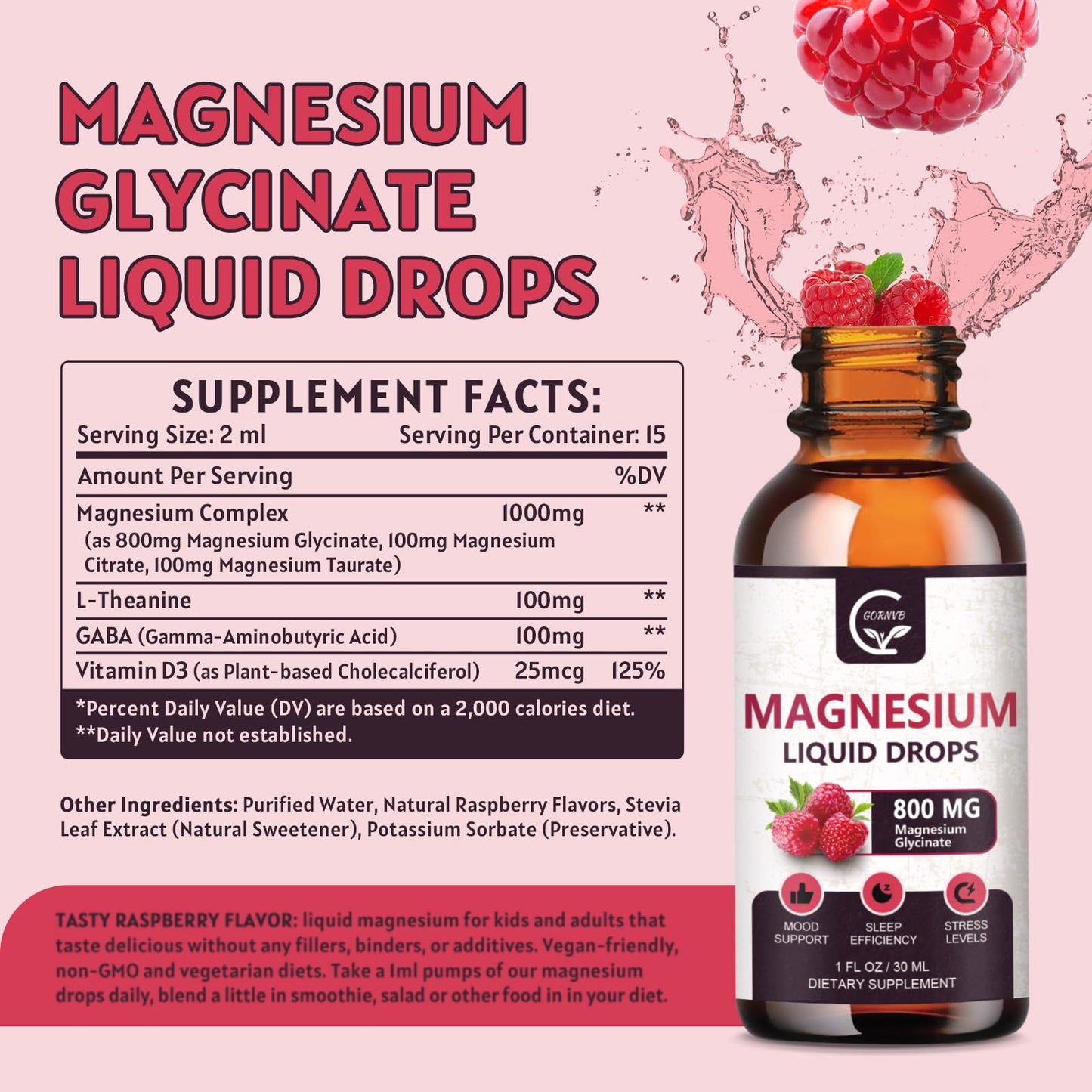 (2 Pack) Magnesium Glycinate Liquid Drops | 1000mg Liquid Magnesium Complex with D3, L-Thea & GABA for Energy, Sleep, Nerve and Heart Health, High Absorption, Raspberry Flavor - dailyvitalstore
