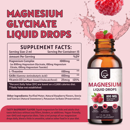 (2 Pack) Magnesium Glycinate Liquid Drops | 1000mg Liquid Magnesium Complex with D3, L-Thea & GABA for Energy, Sleep, Nerve and Heart Health, High Absorption, Raspberry Flavor - dailyvitalstore