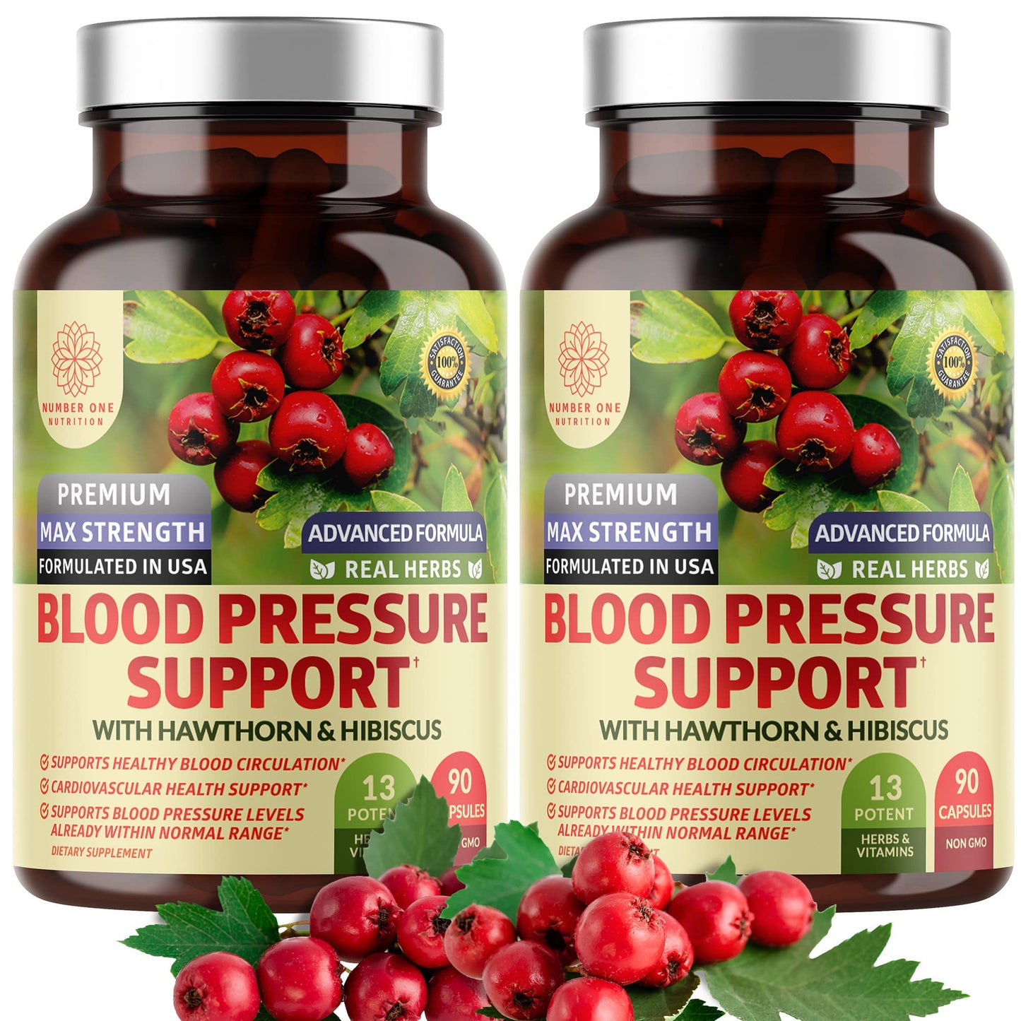 2-Pack N1N Premium Blood Pressure Support with Hawthorn and Hibiscus [13 Potent Ingredients], Natural Supplement to Support Blood Flow Health, 180 Caps - dailyvitalstore
