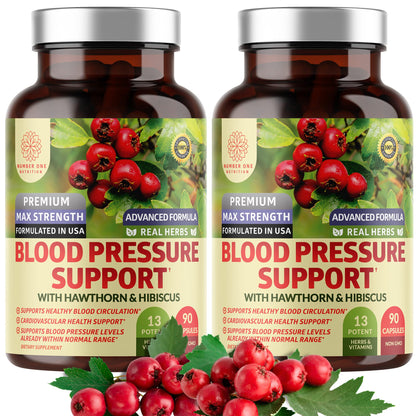 2-Pack N1N Premium Blood Pressure Support with Hawthorn and Hibiscus [13 Potent Ingredients], Natural Supplement to Support Blood Flow Health, 180 Caps - dailyvitalstore