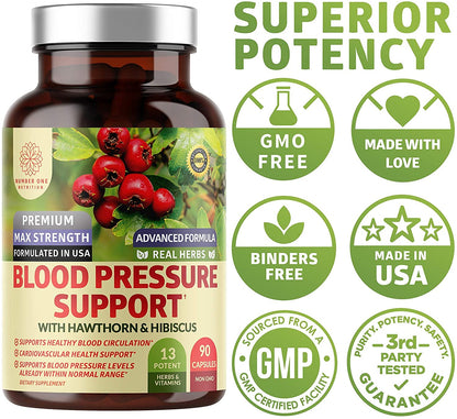2-Pack N1N Premium Blood Pressure Support with Hawthorn and Hibiscus [13 Potent Ingredients], Natural Supplement to Support Blood Flow Health, 180 Caps - dailyvitalstore