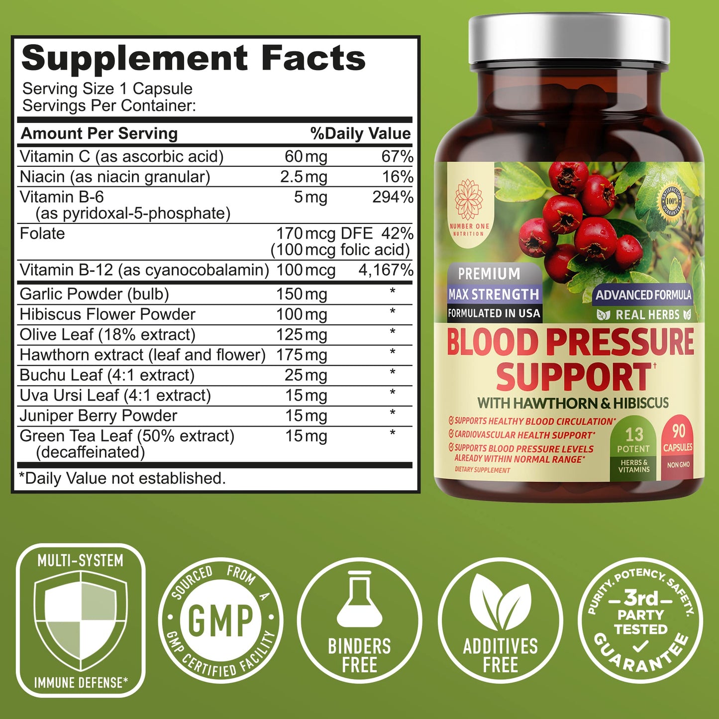 2-Pack N1N Premium Blood Pressure Support with Hawthorn and Hibiscus [13 Potent Ingredients], Natural Supplement to Support Blood Flow Health, 180 Caps - dailyvitalstore