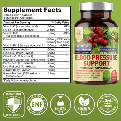 2-Pack N1N Premium Blood Pressure Support with Hawthorn and Hibiscus [13 Potent Ingredients], Natural Supplement to Support Blood Flow Health, 180 Caps - dailyvitalstore