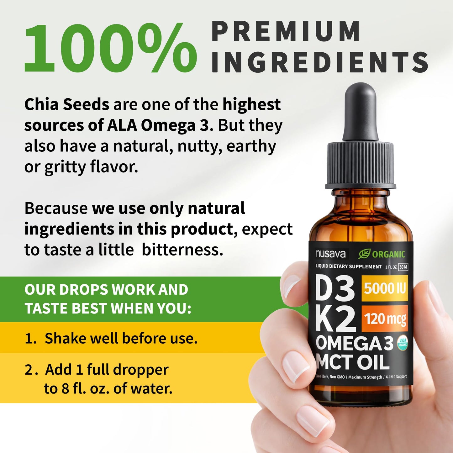 (2 Pack) Organic Vitamin D3 K2 Drops with MCT Oil Omega 3, 5000 IU — Liquid D3, No Fillers, Non-GMO, Immune Support (Unflavored, 2 Fl Oz) - dailyvitalstore